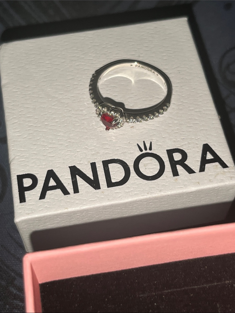 Pandora Silver Ring with Red Heart Gem Size 8